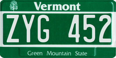 VT license plate ZYG452