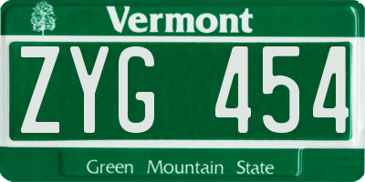 VT license plate ZYG454