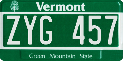 VT license plate ZYG457