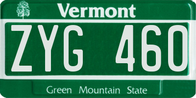 VT license plate ZYG460
