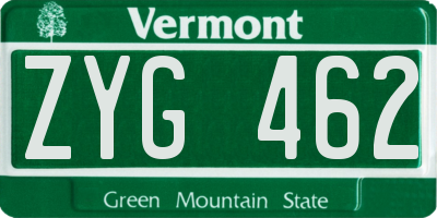 VT license plate ZYG462