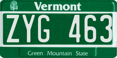 VT license plate ZYG463