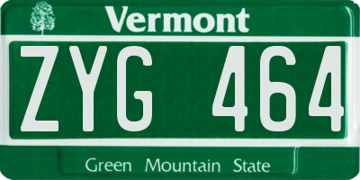 VT license plate ZYG464