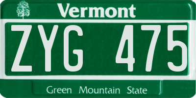 VT license plate ZYG475