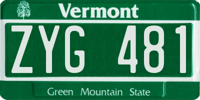 VT license plate ZYG481