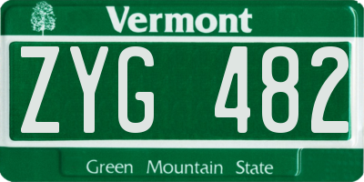 VT license plate ZYG482