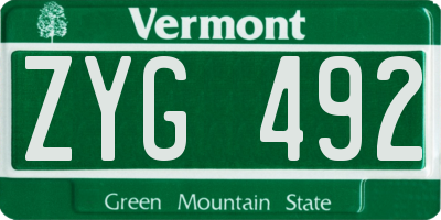 VT license plate ZYG492