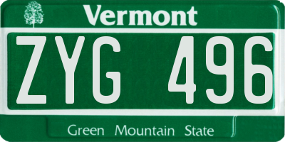 VT license plate ZYG496
