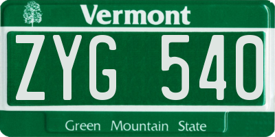 VT license plate ZYG540