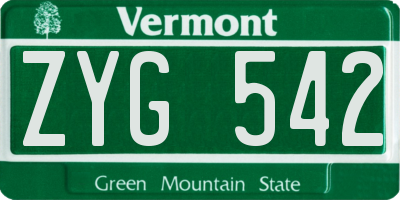 VT license plate ZYG542