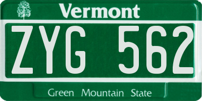 VT license plate ZYG562