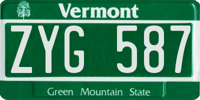 VT license plate ZYG587