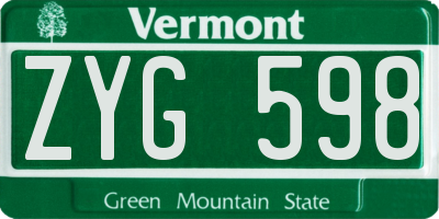 VT license plate ZYG598