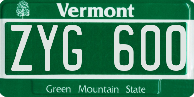 VT license plate ZYG600