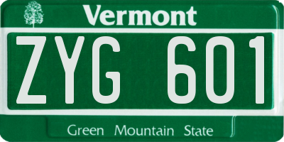 VT license plate ZYG601