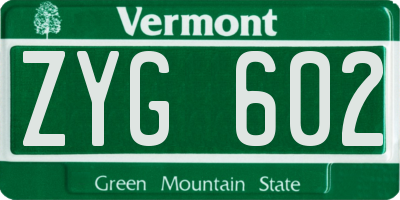 VT license plate ZYG602