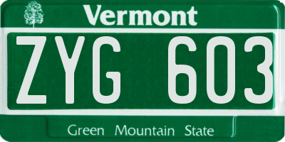 VT license plate ZYG603