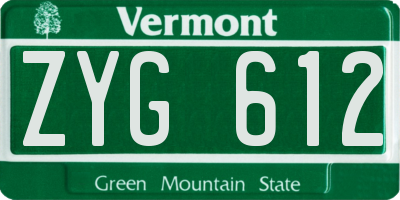 VT license plate ZYG612