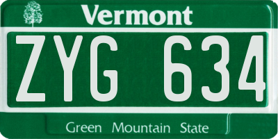 VT license plate ZYG634