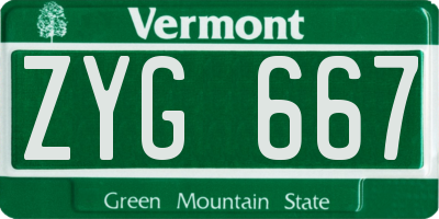 VT license plate ZYG667