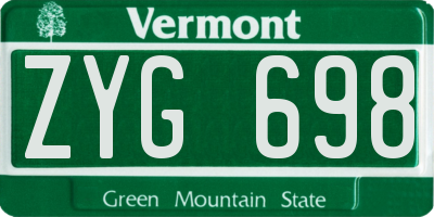 VT license plate ZYG698