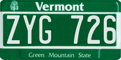 VT license plate ZYG726