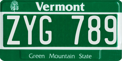 VT license plate ZYG789