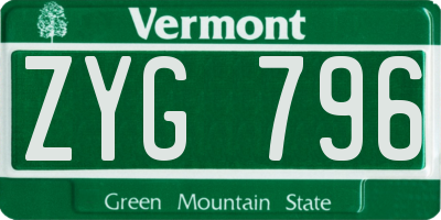 VT license plate ZYG796