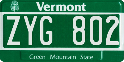 VT license plate ZYG802