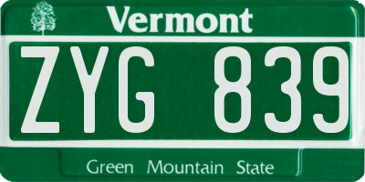 VT license plate ZYG839