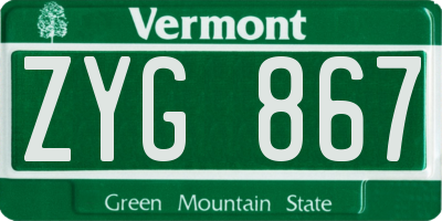 VT license plate ZYG867