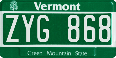 VT license plate ZYG868