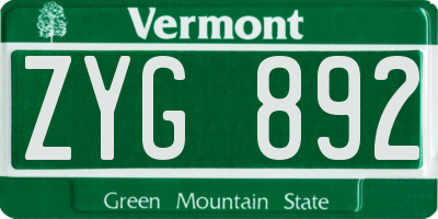 VT license plate ZYG892