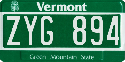 VT license plate ZYG894