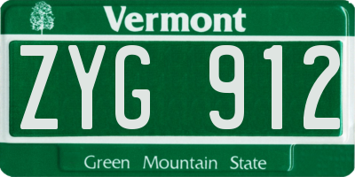 VT license plate ZYG912