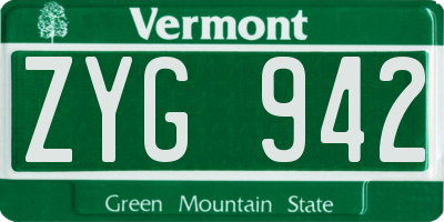 VT license plate ZYG942