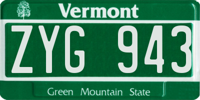 VT license plate ZYG943