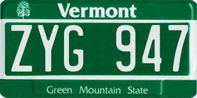 VT license plate ZYG947