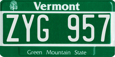 VT license plate ZYG957