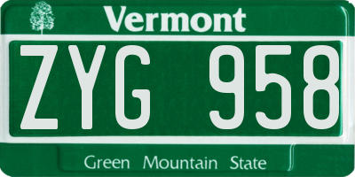 VT license plate ZYG958