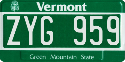 VT license plate ZYG959