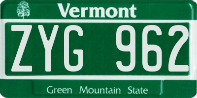 VT license plate ZYG962