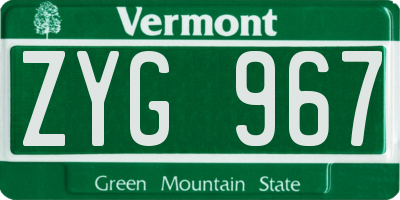 VT license plate ZYG967