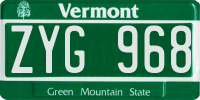 VT license plate ZYG968