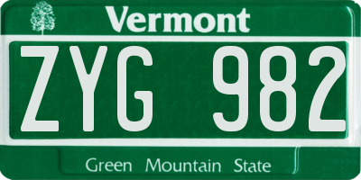 VT license plate ZYG982