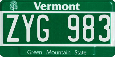 VT license plate ZYG983