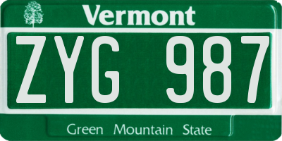 VT license plate ZYG987