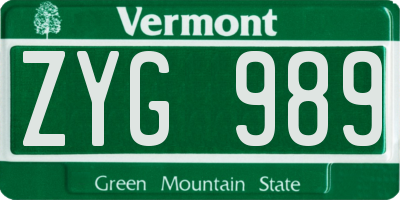 VT license plate ZYG989
