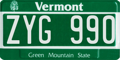 VT license plate ZYG990