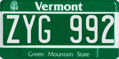 VT license plate ZYG992